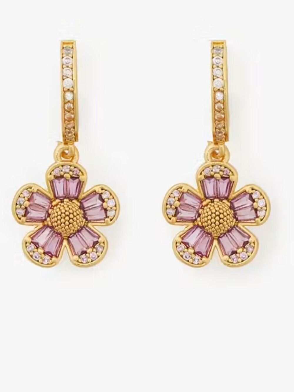 kate spade Gold-tone Pink Floral Hoop Drop Earrings
